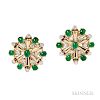 18kt Gold, Emerald, and Diamond Earclips, Aletto Bros., set with cabochon emeralds, total wt. 6.20, and full-cut diamonds, total wt. 1.