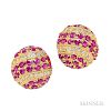 18kt Gold, Ruby, and Diamond Earrings, each set with full-cut diamonds and oval rubies, 19.8 dwt, lg. 1 in.