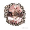 18kt White Gold, Morganite, and Diamond Ring, Lorenz Baumer, set with an oval faceted morganite weighing 28.33 cts., framed by floral a