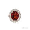Platinum, Garnet, and Diamond Ring, the large garnet measuring approx. 13.80 x 11.30 x 7.20 mm, framed by oval-cut diamonds, approx. to