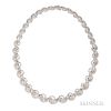 18kt White Gold and Diamond Necklace, set with baguette- and tapered baguette-cut diamonds framed by full-cut diamonds, approx. total w