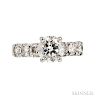 Platinum and Diamond Solitaire, prong-set with a transitional-cut diamond weighing 1.92 cts., the shoulders set with full-cut diamonds,