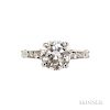 Platinum and Diamond Solitaire, Tiffany & Co., prong-set with a full-cut diamond weighing approx. 1.80 cts., the shoulders set with dia