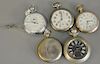 Group of five pocket watches and stopwatches, one case marked Property of Corps of Engineers USA #5476.