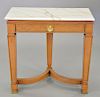 Custom oak hall table with marble top and bronze mount and feet. ht. 29 1/2 in., top: 15 1/2" x 36 1/2 in. 
Provenance: Estate from ...