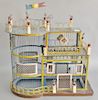 Unusual bird cage, tole paint decorated. ht. 26 in., wd. 26 in., dp. 14 in.