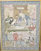 Pair of Oriental paintings on cloth, each having scholars amongst immortal figures writing, repaired with newer silk border, 42" x 32".