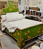Bamboo and paint decorated double size bed, late 20th century. ht. 73 in.
