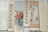 Six Oriental scrolls, four watercolor on paper with character marks, a printed nude, and a landscape. image sizes 27" x 12 1/2" to 7...