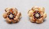 14K Gold Diamond & Sapphires Floral Earrings Pr