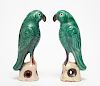 Chinese Qing Green Glazed Pottery Parrots, Pair