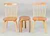 Six piece lot to include pair of W.A. Mitchell Maine cherry side chairs along with four of Alvar Aalto stands (ht. 17 1/2 in., dia....