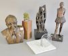 Five sculptures to include a bronze bust of a man, signed illegibly on back; terracotta sculpture, marked J.Z.; sculpture of a tree...