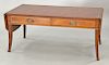 Margolis mahogany Federal style drop leaf coffee table with leather top and two drawers. ht. 19 in., top: 20" x 42"