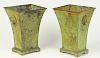 Pair Green Painted Tole Orchid Cachepots