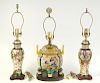 Three Asian Porcelain Famille Jaune Lamps