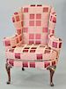 Baker Queen Anne style wing chair with custom upholstery. ht. 43 in., wd. 35 in.