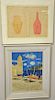 Group of six framed colored lithographs including a pencil signed colored lithograph of sailboats, signed illegibly; "Central Park" ...