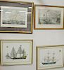 Group of six marine prints and lithographs to include "The America Schooner " print, P.S. Britannia 1840 print, Sovereign of the Sea...