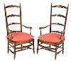 Pair Provincial Style Ladder Back Armchairs