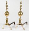 Large Pair Federal Style Brass Andirons