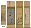 Four Japanese Scrolls, Cranes, Rabbits