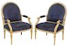 Pair Louis XVI Style Upholstered Open Armchairs