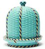 Majolica Basket Form Cheese Dome and Platter