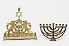 Hanukkah Judaica Gilt Brass Menorahs, 2