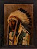 Oil on Canvas Painting Depicting a Plains Indian Chief