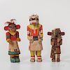 Three Hopi Polychrome Carved Wood Katsina Dolls