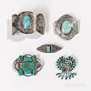 Four Navajo Silver and Turquoise Pins and Barrette