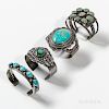 Four Navajo Silver and Turquoise Bracelets