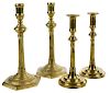 Two Pairs Tall Brass Chippendale Candlesticks