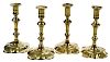 Two Pairs George III Brass Candlesticks