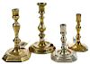 Four Early Brass Candlesticks and Paktongs
