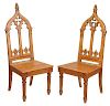 Pair Gothic Revival Carved Oak Hall Chairs
