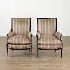 Pair Louis XVI style upholstered bergeres