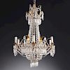 Empire style crystal and gilt tole chandelier