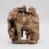 South India Carved Wood Battle Elephant with Two Aiyanar, Tamil Nadu