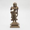 Indian Bronze Figure of a Maiden with a Parrot