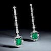 Art Deco 7.52-CTW No Oil Colombian Emerald and Diamond Drop Earrings