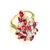 6 CT Diamond & Ruby 18k Gold Cluster Ring Size - 6.5
