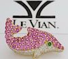 LeVian Diamond Pink Sapphire Emerald 18K Dolphin Pin