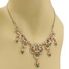 Vintage 3Ct Emerald Seed Pearls 14k Floral Necklace