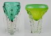 2 Brent Marshall art glass vases