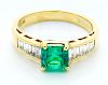 Tiffany & Co. 18k Yellow .90ct Emerald .50 Diamond Ring