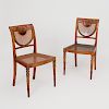 Pair of Edwardian Painted Satinwoood and Caned Side Chairs