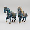 Pair of Chinese Blue Ground Cloisonné Figures of Caparisoned Horses