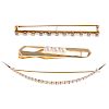 Two Pins & Tie Clip Featuring Mikimoto in 14K Gold